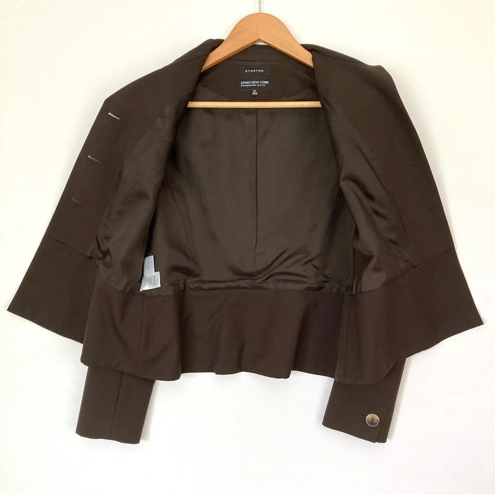 JONES NEW YORK Stretch Blazer Jacket Lined 4-Button Brown 8P - Picture 4 of 5